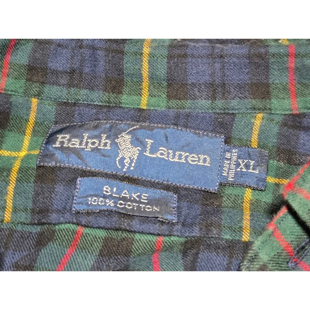 Polo Ralph Lauren Blake Men's Plaid Button Down Shirt‎ XL Green Blue Cotto